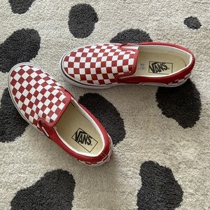 Checkered burnt red vans